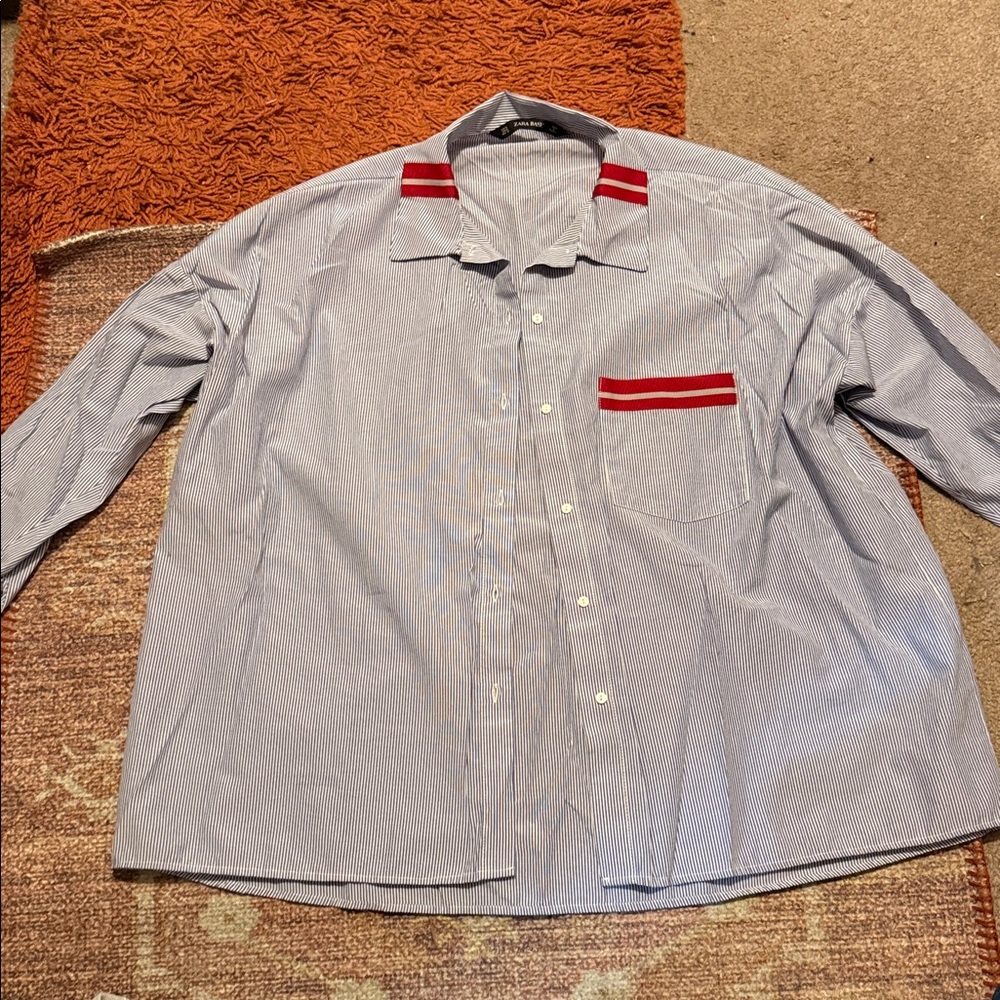 Zara Basic Blue Striped Button Down Shirt - image 1